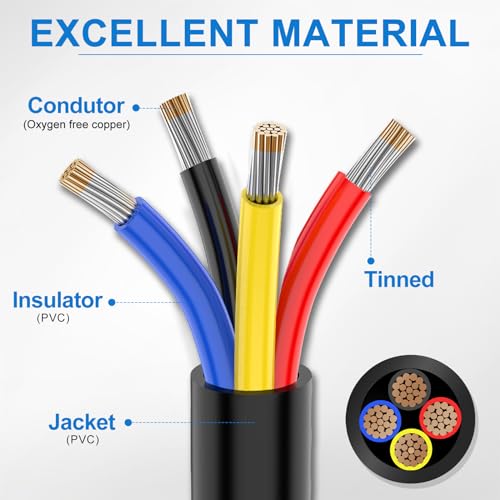 NAOEVO 18 Gauge Wire 4 Conductor Wire, 18 AWG 4 Core Stranded PVC Cable, Tinned Copper/Low Voltage 12V/Flexible Extension Cord for Automotive Trailer Wiring, Lamp Cord, Marine, RGB Cable (30FT) - Image 2