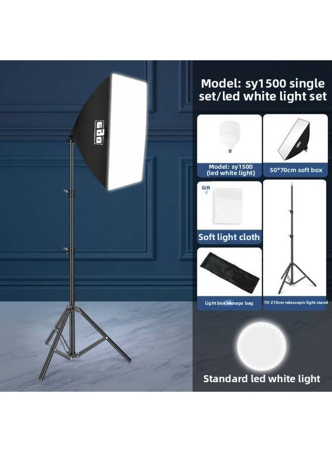 Three-Color Live Broadcast Fill Light Beauty Soft Light Photography Equipment Camera Room Lighting Makeup Light Source-Light Source Color:Single Lamp 【SY1500 White Light】 Soft Box 2.1M Bracket