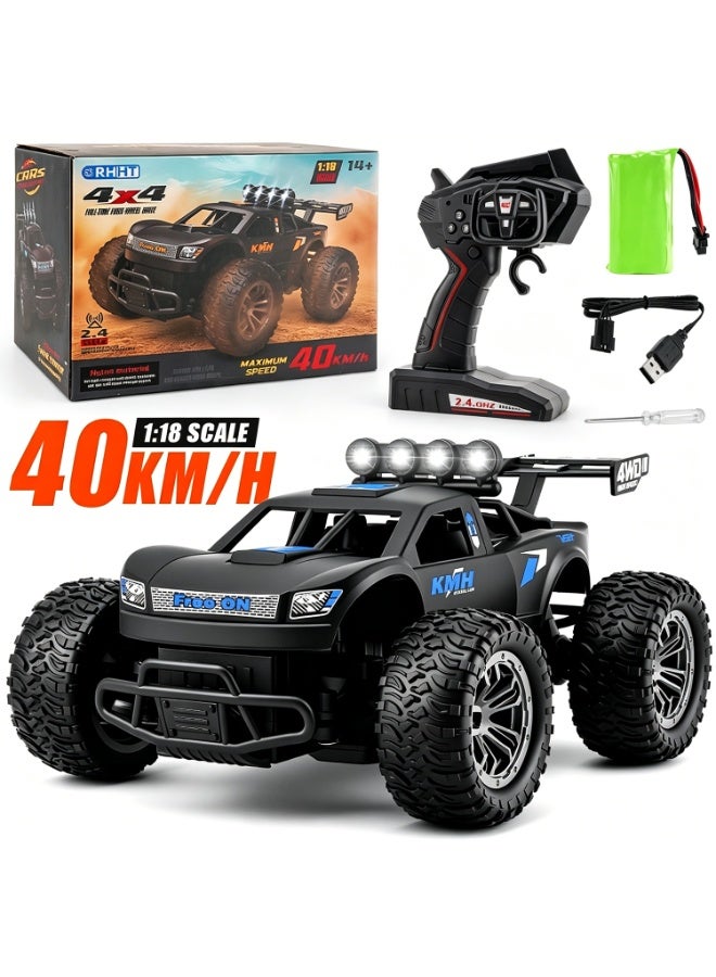 1:18 Scale Brushless RC Truck 4X4 Off-Road Remote Control Car with Lights, Max 40 MPH - Image 1