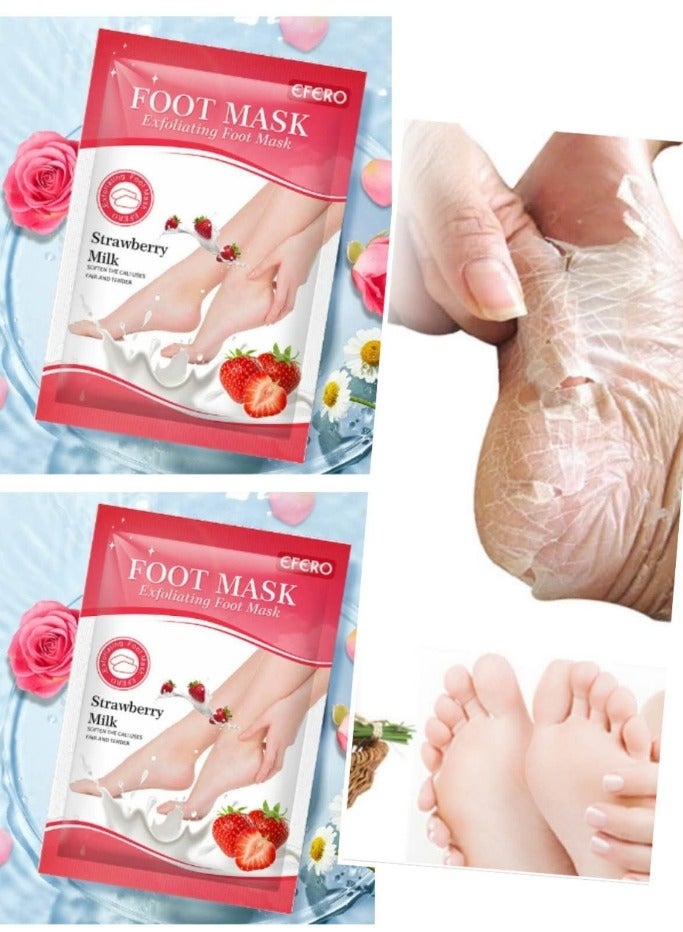 efero 2 Pairs Strawberry Foot Mask For Dry Cracked Feet,Remove Dead Skin Niacinamide Moisturizing Foot Mask Moisturizing Repairing Nourishing Exfoliating Smooth Skin Care Dry Cracked Feet,Remove Dead Skin - Image 1