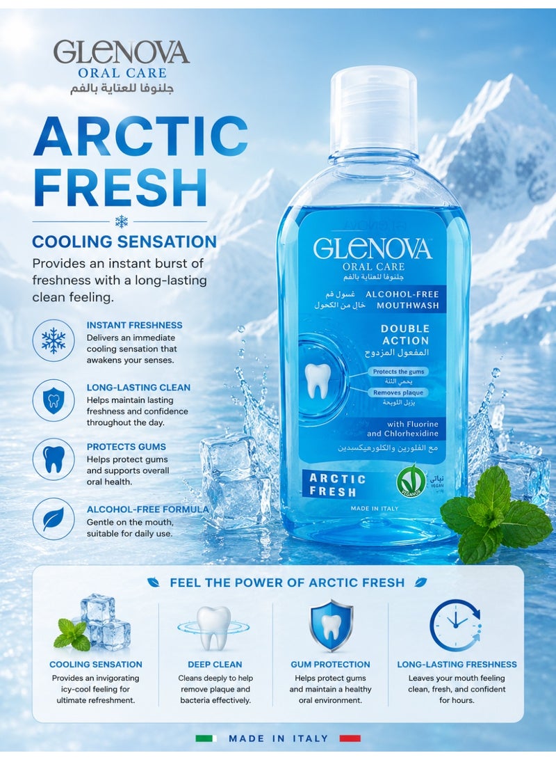Glenova Mouthwash Artic Fresh Alcohol Free 400ML | Long Lasting Fresh Breath & Gentle Oral Care | Fresh Cooling Sensation |Supports Oral Hygiene - Image 2