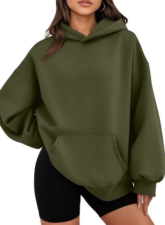 WYNNQUE Hoodies for Women Oversized Sweatshirts Fall Fashion Outfits 2025 Casual Sweaters Tops Fleece Workout Winter Clothes, Armygreen, L - Image 1