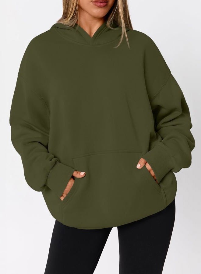 WYNNQUE Hoodies for Women Oversized Sweatshirts Fall Fashion Outfits 2025 Casual Sweaters Tops Fleece Workout Winter Clothes, Armygreen, L - Image 3