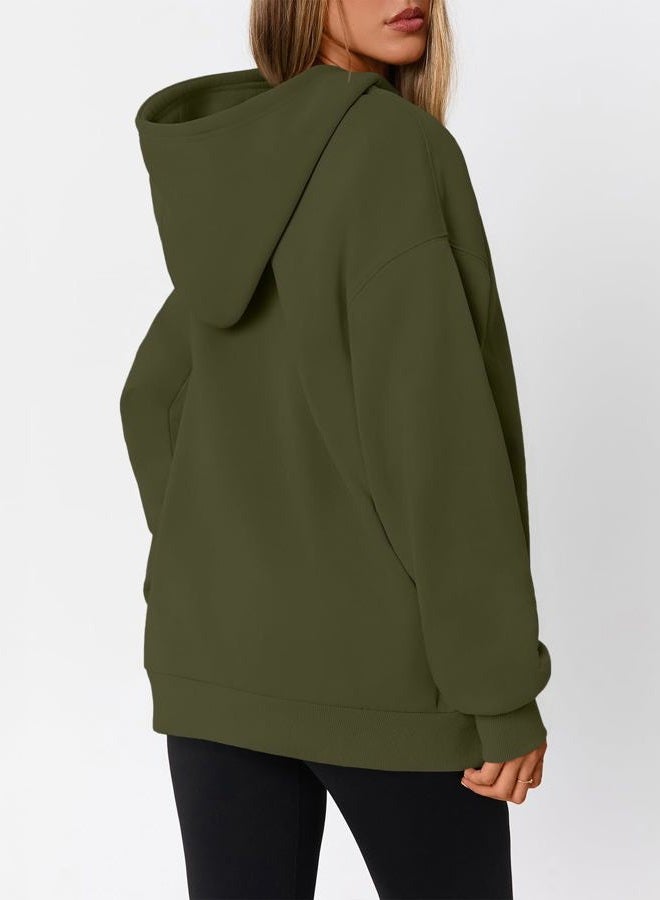 WYNNQUE Hoodies for Women Oversized Sweatshirts Fall Fashion Outfits 2025 Casual Sweaters Tops Fleece Workout Winter Clothes, Armygreen, L - Image 4