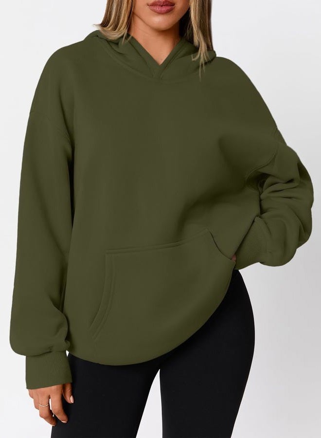 WYNNQUE Hoodies for Women Oversized Sweatshirts Fall Fashion Outfits 2025 Casual Sweaters Tops Fleece Workout Winter Clothes, Armygreen, L - Image 2