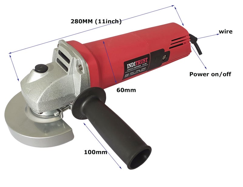 Inditrust 950W مطحنة متعددة الاستخدامات قوية مع قفازات 1 زوج و11 قطعة عجلة متعددة الأنواع كومبو مطحنة زاوية (قطر العجلة 100 مم) 100% لف نحاسي (أحمر) - Image 2