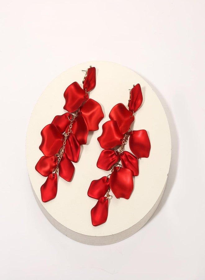 مولوك طقم مجوهرات مولوخ الأحمر للنساء، قلادة وأقراط وأساور بتلات الورد، إكسسوارات مميزة متعددة الطبقات، مجوهرات مثالية لحفلات الصيف والشاطئ، هدايا رائعة - Image 4