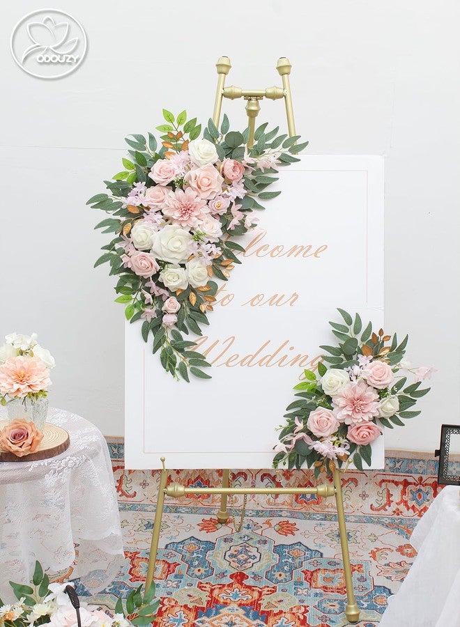 Odouzy Pack of 2 Wedding Arch Decorations Artificial Hanging Flowers Floral Swag for Wedding Welcome Sign Backdrop Balloon Arch Home Party Bridal Ceremony Reusable (Light Pink) - Image 2