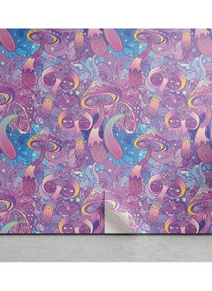 Mushroom Peel & Stick Wallpaper For Home Compositions Trippy Swirls Eyes Dreamlike Selfadhesive Living Room Kitchen Accent 13 X 100 Purple Pale Blue Yellow