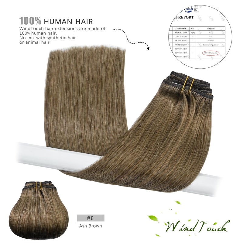 WindTouch Clip in Hair Extensions Remy Hair Ash Brown For Black Women 20Inch 75g Soft Clip Ins #8 7PCS Gift For Women - Image 5