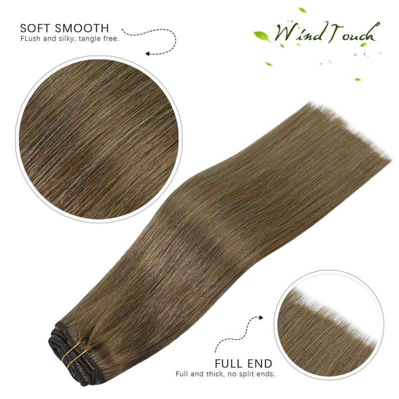 WindTouch Clip in Hair Extensions Remy Hair Ash Brown For Black Women 20Inch 75g Soft Clip Ins #8 7PCS Gift For Women - Image 2