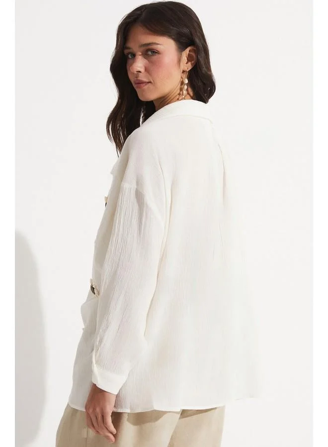 JUNE June Embroidered Detailed Loose Fit Shirt White