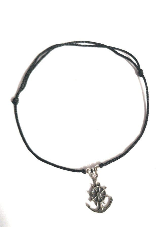 Jyokrish Handmade Adjustable Simple Black Thread twisted Hanging Anchor Wheel anklet For Women | girls | Nazariya |Payal | Nazar Battu |Free Size |Single Leg - Image 2