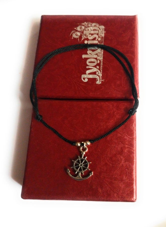 Jyokrish Handmade Adjustable Simple Black Thread twisted Hanging Anchor Wheel anklet For Women | girls | Nazariya |Payal | Nazar Battu |Free Size |Single Leg - Image 1