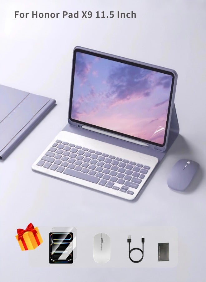 Keyboard Case For Honor Pad X9 11.5 Inch, Case With Detachable Bluetooth Keyboard, Honor Tablet Cover With Built-In Pen Slot / Anti-Fall / Shockproof / Smart Wake And Sleep, Keyboard Cover AED 49 Gift Set Screen Protector - Violet - Image 1