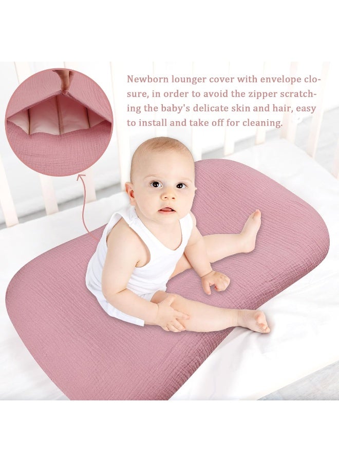 Hooyax غطاء سرير الأطفال هوياكس من موسلين 2 عبوة، غطاء قابل للإزالة عضوي لسرير الأطفال حديثي الولادة، أغطية مقاعد أرضية مبطنة للأطفال الرضع للأولاد والبنات (وردي فاتح وزهري) - Image 3