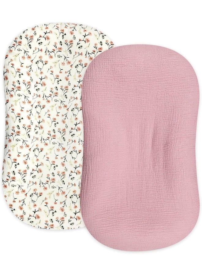 Hooyax غطاء سرير الأطفال هوياكس من موسلين 2 عبوة، غطاء قابل للإزالة عضوي لسرير الأطفال حديثي الولادة، أغطية مقاعد أرضية مبطنة للأطفال الرضع للأولاد والبنات (وردي فاتح وزهري) - Image 1