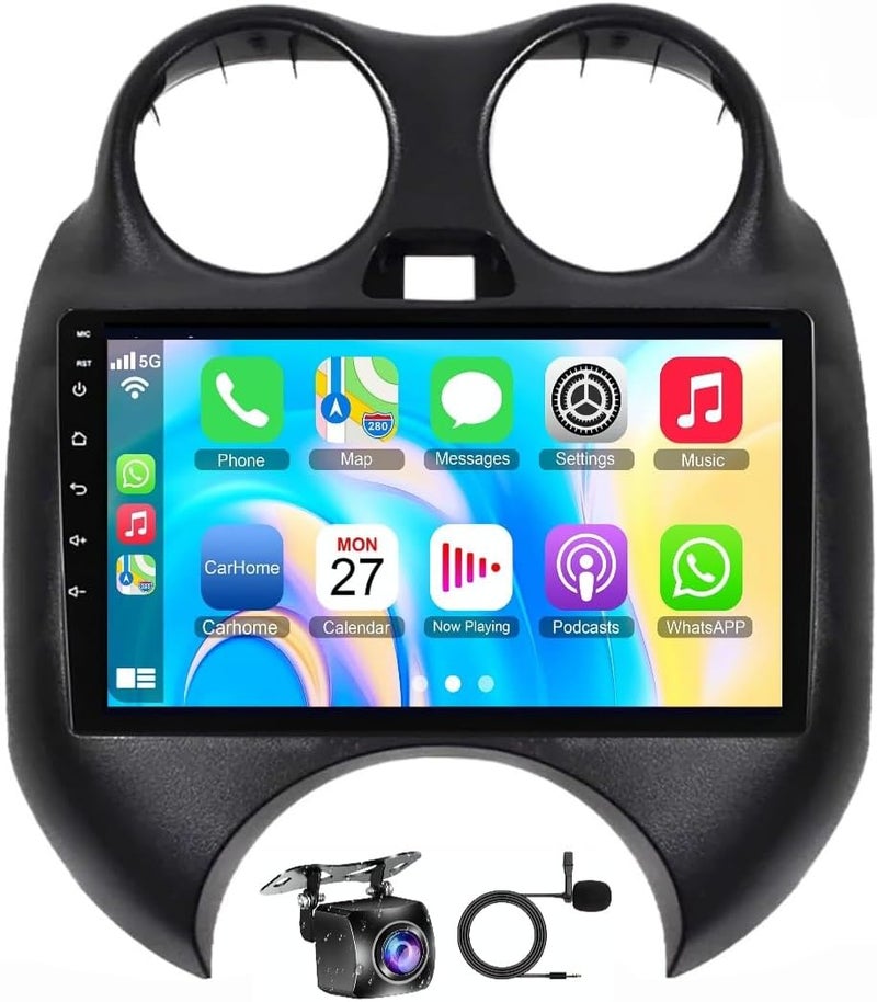 فيريكس ستيريو سيارة نيسان ميكرا بشاشة أندرويد 2010-2013 مع Apple CarPlay وAndroid Auto وواي فاي لاسلكي وكاميرا AHD وFM وAM وBT وواجهة سريعة (2 + 32 جيجابايت Carplay 4CORE) - Image 1