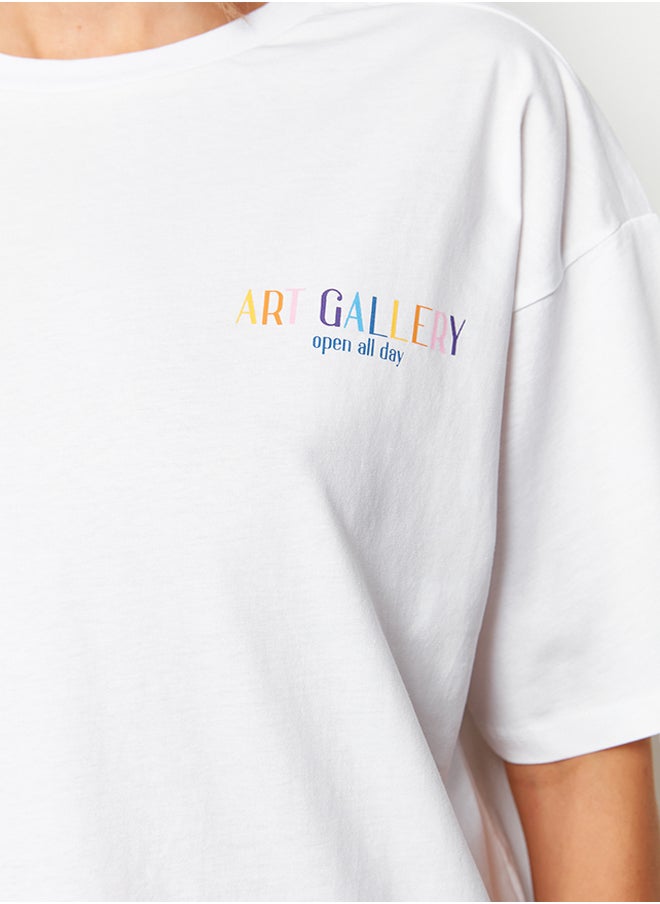 trendyol - White 100% Cotton Front and Back Printed Boyfriend Fit Crew Neck Knitted T-Shirt TWOSS23TS00057 - Image 1