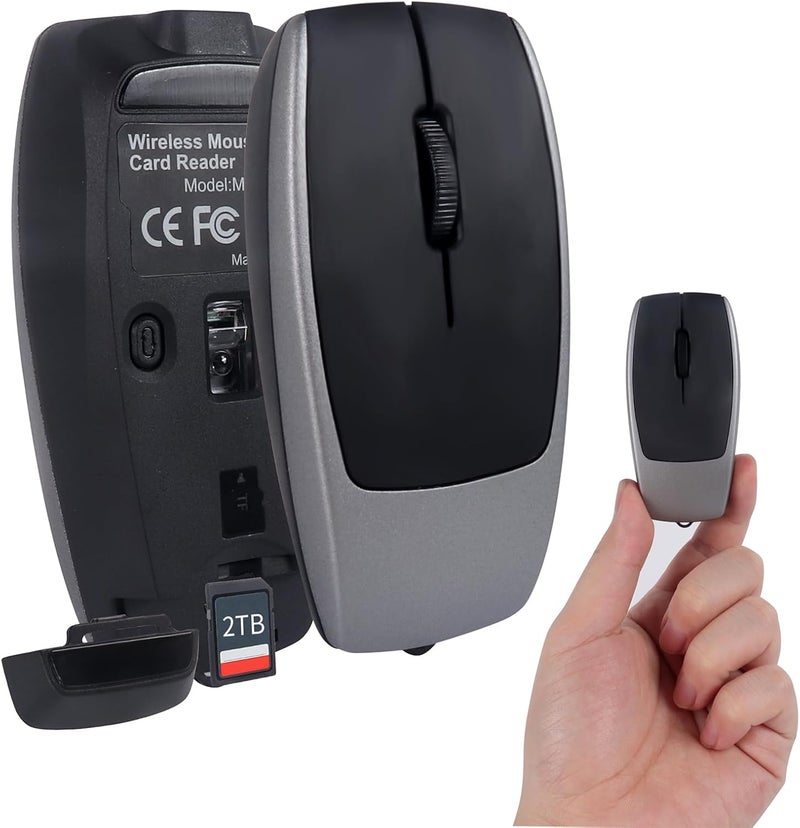 elec Space Mini Bluetooth Wireless Mouse with TF Card Reader, Rechargeable, Silent Click, Portable for Laptop, PC, Travel, Office & Home Use (Grey) - Image 1