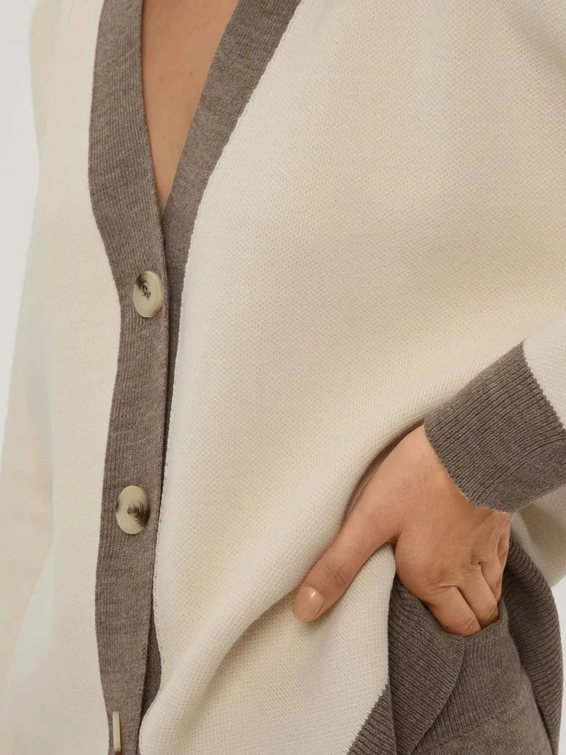 Hiccup Cream Natural Buttoned Cardigan & Textured High Waist Knit Pants Co-Ord Set for Women | Best Price UAE