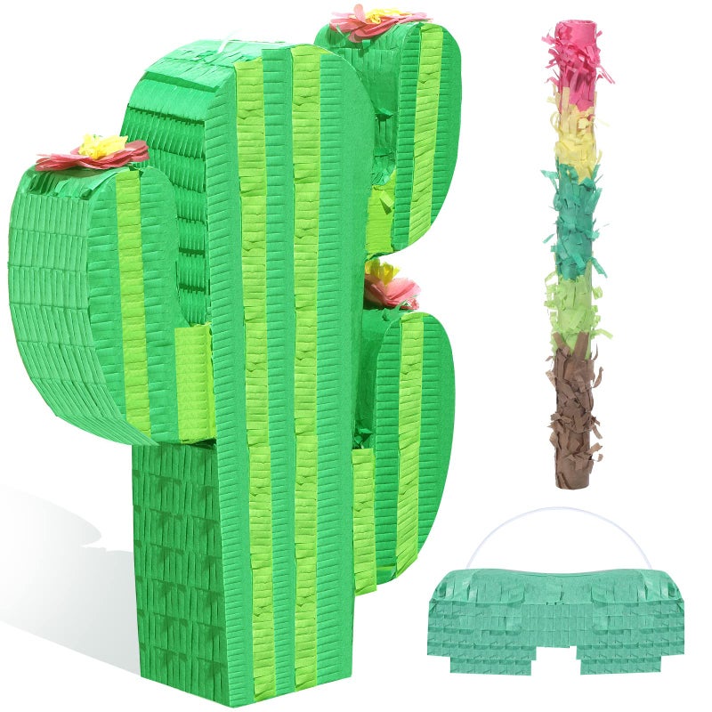 Clabby Cactus Piata Bundle Fiesta Cactus Piata Set with Blindfold and Bat Birthday Party Game Supplies Photo Prop for Carnival Events Mexican Theme Decoration Cinco De Mayo - Image 2