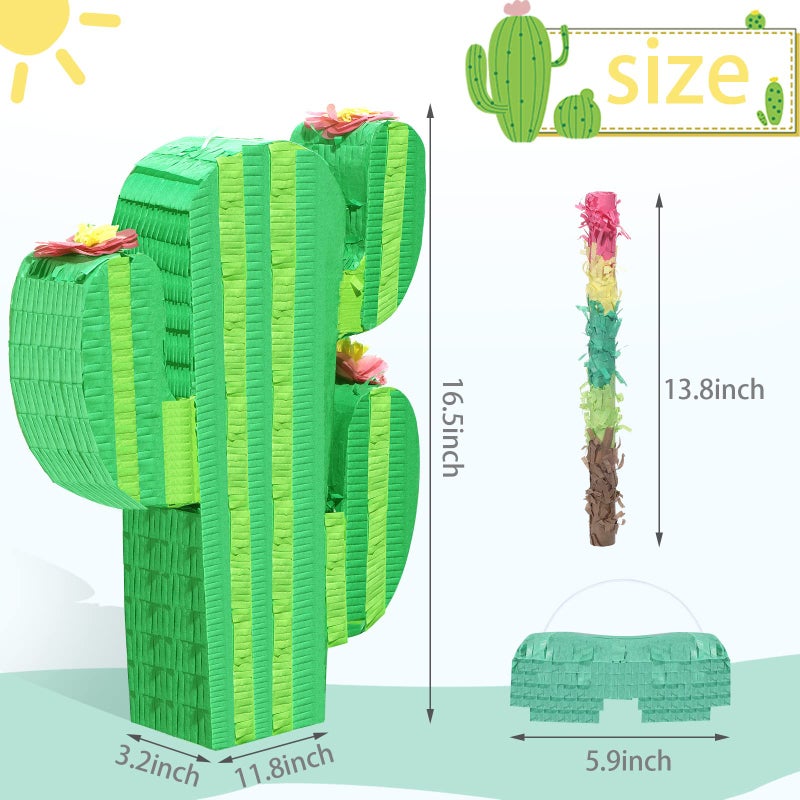 Clabby Cactus Piata Bundle Fiesta Cactus Piata Set with Blindfold and Bat Birthday Party Game Supplies Photo Prop for Carnival Events Mexican Theme Decoration Cinco De Mayo - Image 3