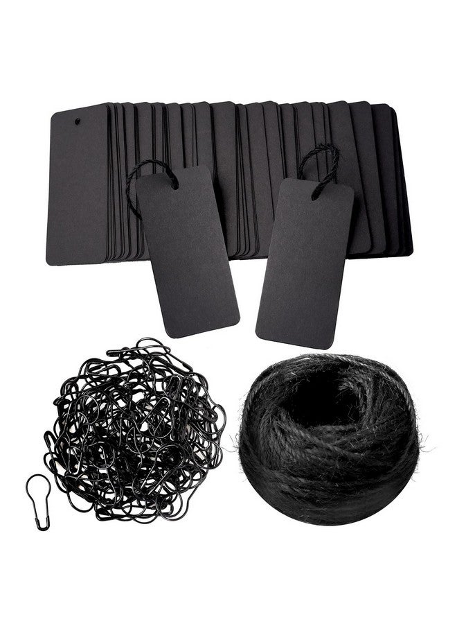 بينج شاو ماي 100 قطعة من بطاقات الهدايا مع سلسلة سوداء لعيد الميلاد، علامات فارغة مع دبابيس أمان، علامات أسماء لحقائب الهدايا، ملصقات الملابس، الفنون والحرف اليدوية (أسود) - Image 1