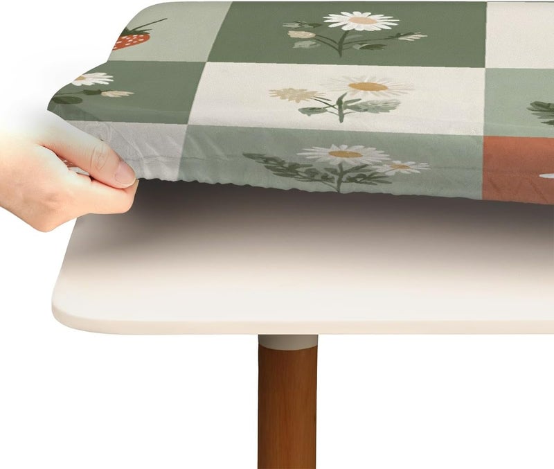 Spring Strawberry Daisies Square Fitted Tablecloth Waterproof Elastic Card Table Cover Stretch Wipeable Polyester Square Table Protector For Dining Kitchen Home Outdoor Picnic Decor,34x34inch - Image 4