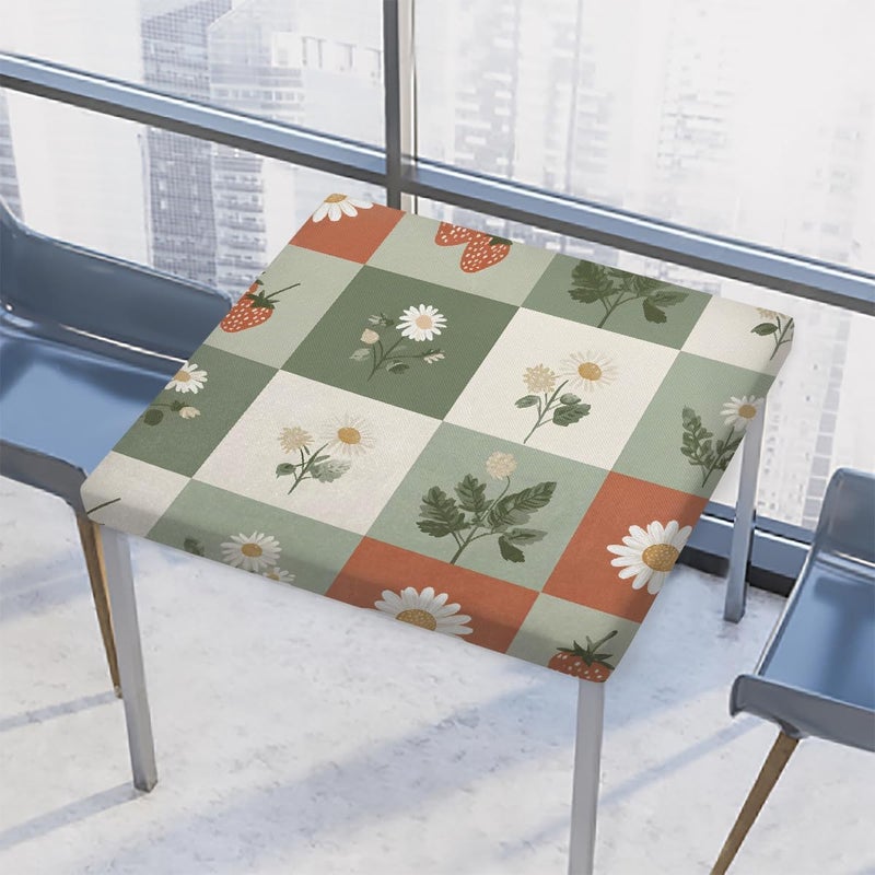 Spring Strawberry Daisies Square Fitted Tablecloth Waterproof Elastic Card Table Cover Stretch Wipeable Polyester Square Table Protector For Dining Kitchen Home Outdoor Picnic Decor,34x34inch - Image 1