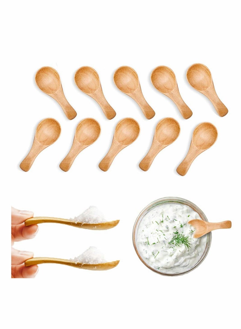 SOLARAE Small Wooden Teaspoon, Wooden Teaspoon Small Teaspoons Serving Wooden Utensils for Salt Spoon Honey Coffee Tea Sugar Salt, Mini Wooden Spoon for Daily Use Light Brown (10 Pieces 3 inches) - Image 1