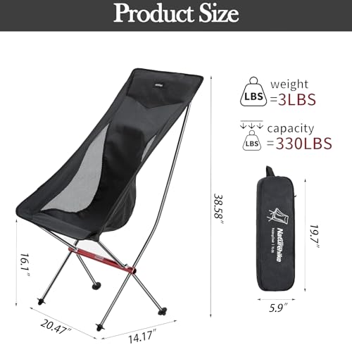 Naturehike Camping Chair Foldable with Storage Bag Outdoor Portable Chair for Adults Lightweight Supports 330lbs Backpacking Chair for Fishing Hiking Beach Lawn BlackL - Image 3