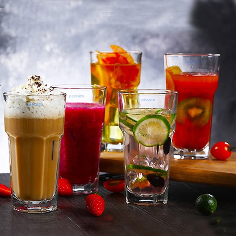 Passaro Highball Granity Glass Tumbler Set of 6 Transparent 350ML Drinking Glass for Water Juice Iced Tea Cocktails Milkshake Coke Soda PS82 - Image 3