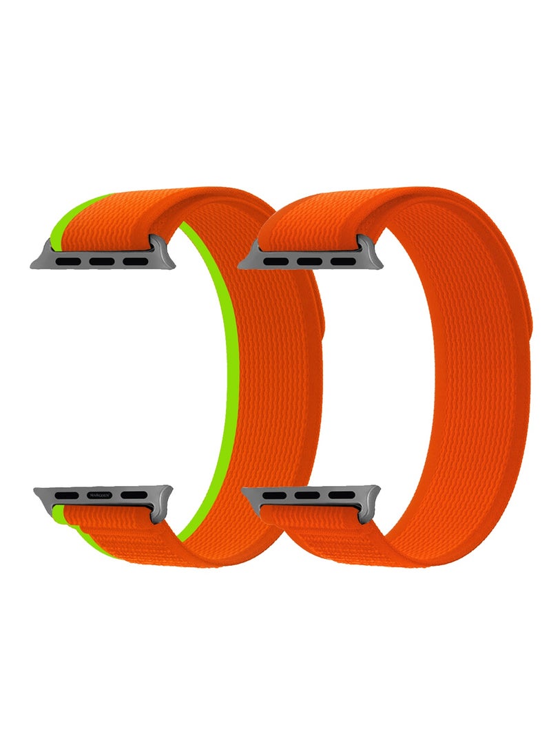 2 Packs 44mm 45mm 49mm Sport Loop Nylon Band for Apple Watch Series 1–10 - SE - Ultra and Ultra 2 - Breathable and Adjustable - Orange - Image 1