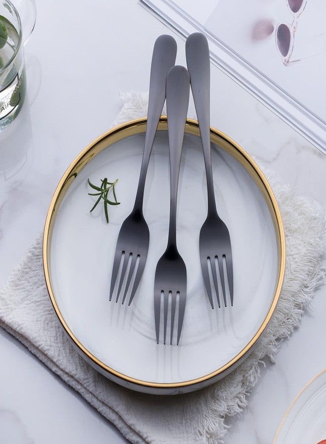 Seeshine Matte Black Dinner Fork Set, 8-inch Stainless Steel Cutlery Forks, Dessert Fork Set, Silverware Table Forks for Family, Kitchen, Restaurant, Set of 12, Dishwasher Safe - Image 4
