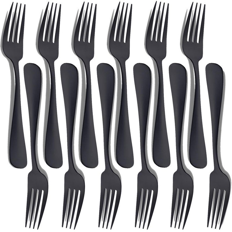 Seeshine Matte Black Dinner Fork Set, 8-inch Stainless Steel Cutlery Forks, Dessert Fork Set, Silverware Table Forks for Family, Kitchen, Restaurant, Set of 12, Dishwasher Safe - Image 1