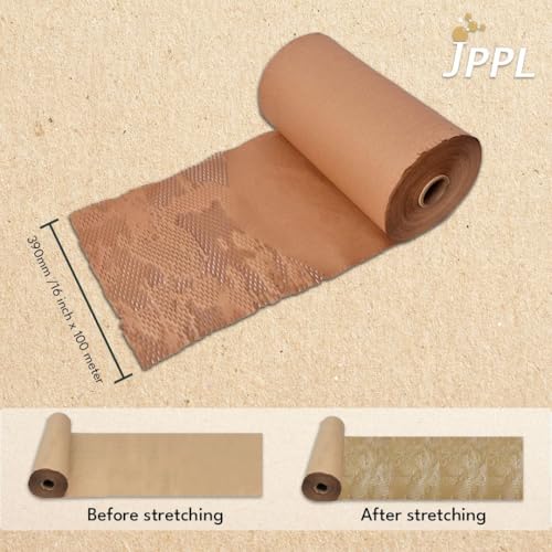 JPPL paper honeycomb roll with dispenser box | Expands hex to 160 meter | Plastic alternative | Packaging & shipping supplies bubble wrap roll| (390mm / 16 inch x100 meter) (Brown) - Image 5