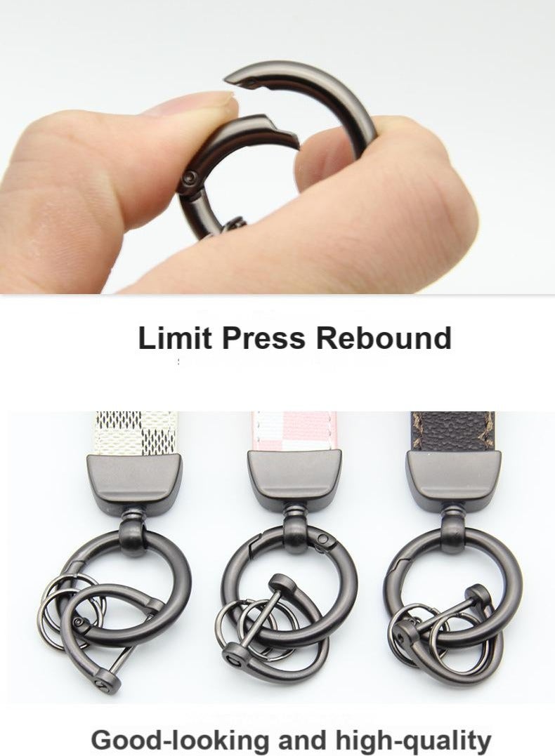 Gray Plaid PU Leather Car Keychain – Metal Zinc Alloy 360° Rotating Ring, Universal Key Holder for Car/Home/Bag, Wrist Strap with Screwdriver – Stylish Grid Design** - Image 2