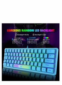 Y&D 60% Gaming Keyboard, Mini Portable Rainbow RGB Backlight Compact Ergonomic 62-Key Layout 19-Key Anti-Ghosting Mechanical Feel Waterproof USB Wired for PC Mac Windows Laptop Typist (Blue)  - Image 3
