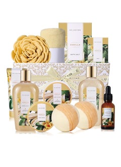 spa luxetique Spa Gift Basket,  Luxury 12 Pcs Bath Gift Box, Relaxing at Home Bath Set Scented with Vanilla Includes Bath Salts, Bath Bombs, Body Scrub, Best Spa Gift for Women.  - Image 1