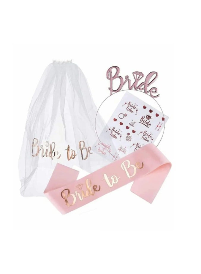 general Bridal veil set 4 pieces, bridal belt, tiara, shoulder length veil, decorative stickers, party items bridal accessories  - Image 1