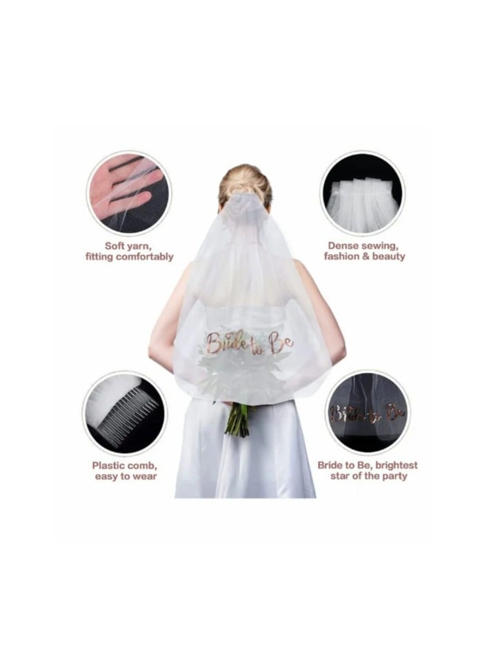 general Bridal veil set 4 pieces, bridal belt, tiara, shoulder length veil, decorative stickers, party items bridal accessories  - Image 3