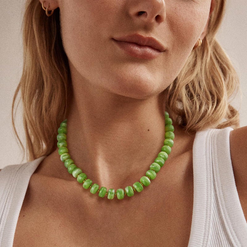 HolidayQbee Beaded Necklace for Women Boho Bead Gemstone Chunky Necklace Big Bead Necklace Fashion Trendy Summer Olive Green Stone Beaded Necklaces Jewelry Gifts - Image 2