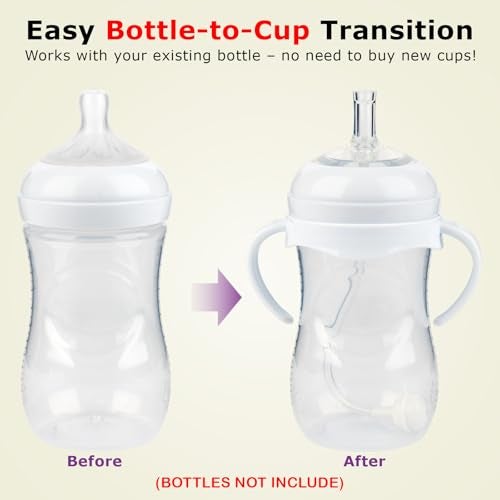 joyfeed Straw Cup Conversion Kit for Philips Avent Natural Baby Bottles,Weighted Straw Sippy Cup Transition Kit with Soft Nipple and Handles for Toddler, Pack of 4 - Image 2