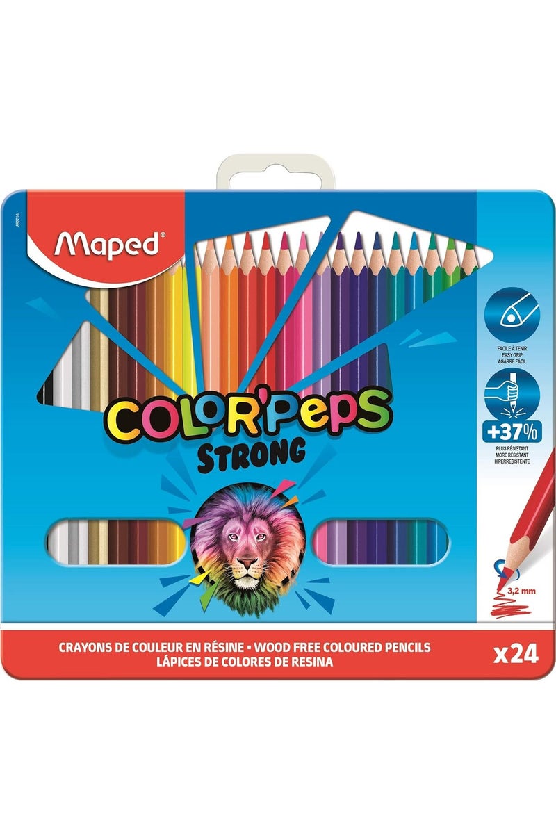 Maped Color'Peps Strong Coloring Pencils - 24, Durable Ergonomic, Metal Box - Image 1