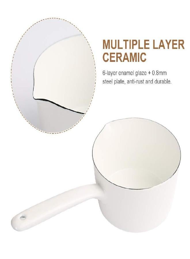 Saycker 1.2L Saucepan, Nonstick Milk Pan with Pour Spouts, Butter Warmer, Melting Milk Boiling Porridge Soup Saucepan Gas Stove Enamel Milk Pot with Handle for Home Kitchen(White) - Image 3