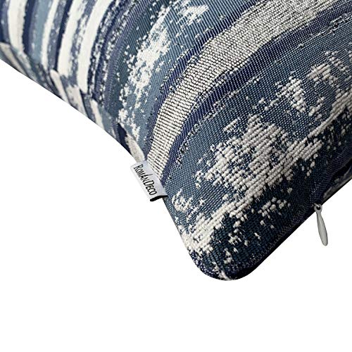 ROMANDECO Jacquard Striped Decorative Throw Pillow Covers for Couch Set of 2, 18x18 Inches, Navy Blue - Image 3