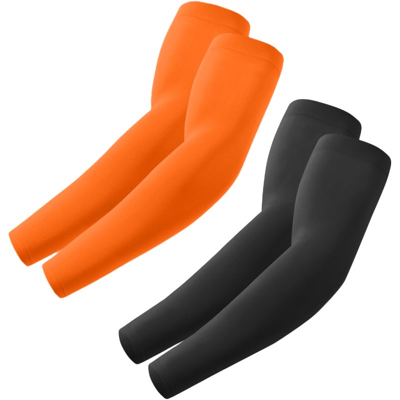 ROXUN 2 Pairs Arm Sleeves, Cooling UV Sun Protection Sports Compression for Men/Women Black+Orange - Image 1
