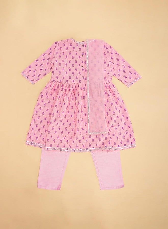 YU by Pantaloons Girl's Polyester Flared Kurta (110149320003_Pink - Image 4