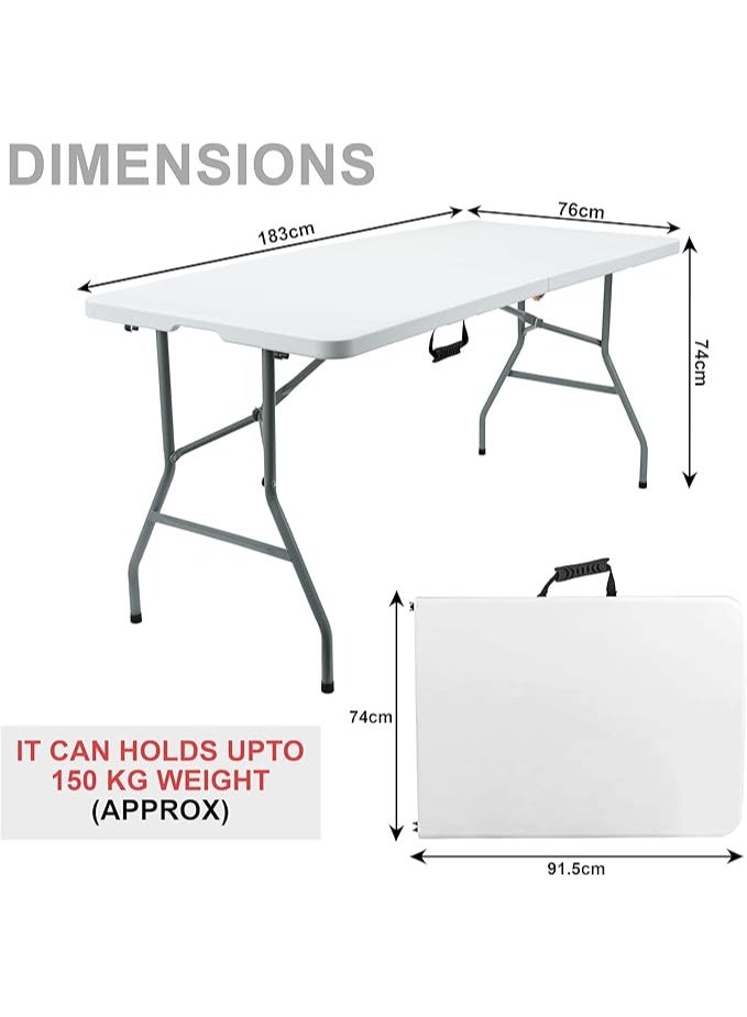 6FT Heavy Duty Folding Table – 1.8M Plastic and Metal Table for Dining, Camping, BBQs & Outdoor Use – White - Image 2